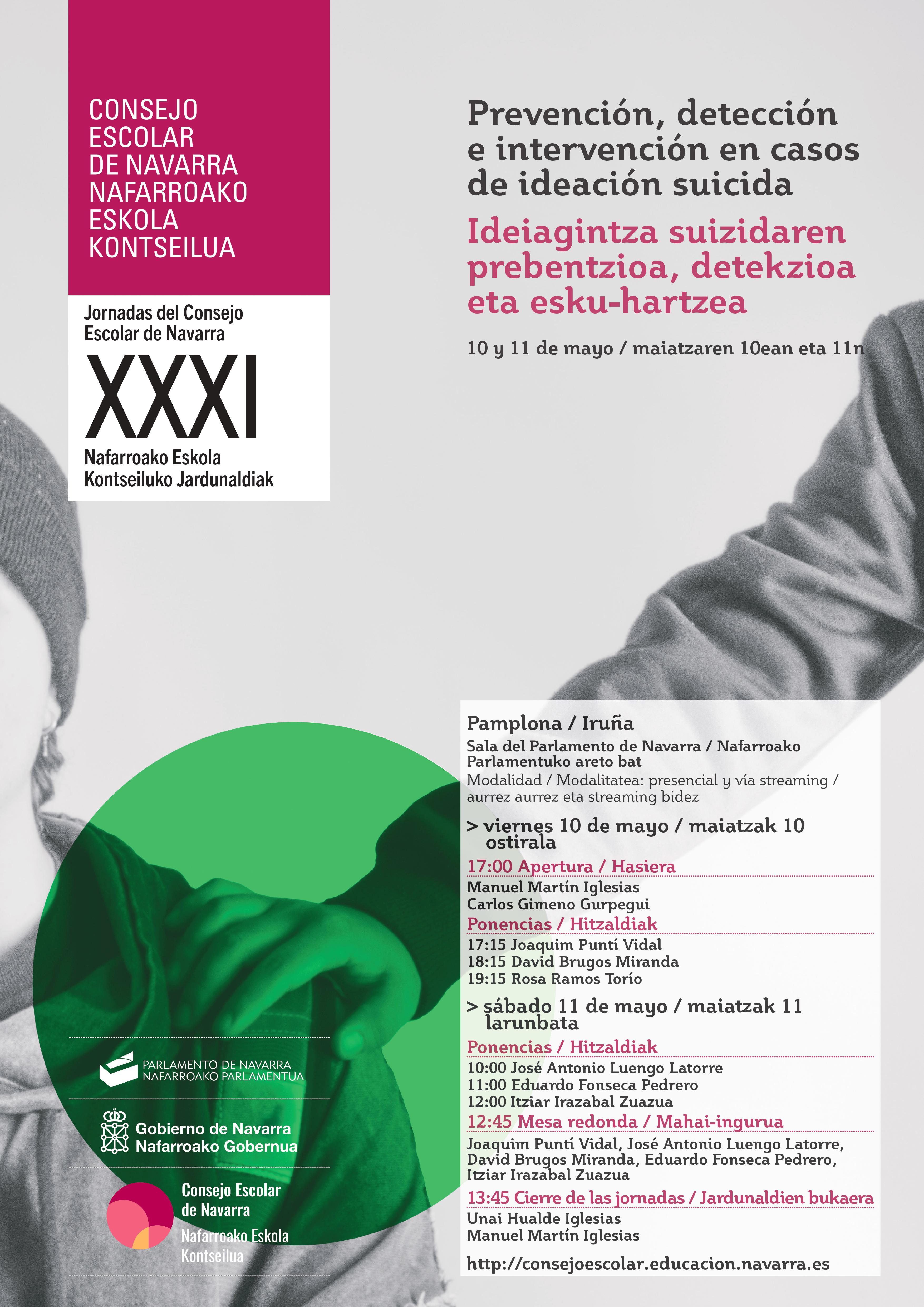 Comienzan hoy las XXXI Jornadas del Consejo Escolar de Navarra que abordarán la 'Prevención, detección e intervención en casos de ideación suicida'