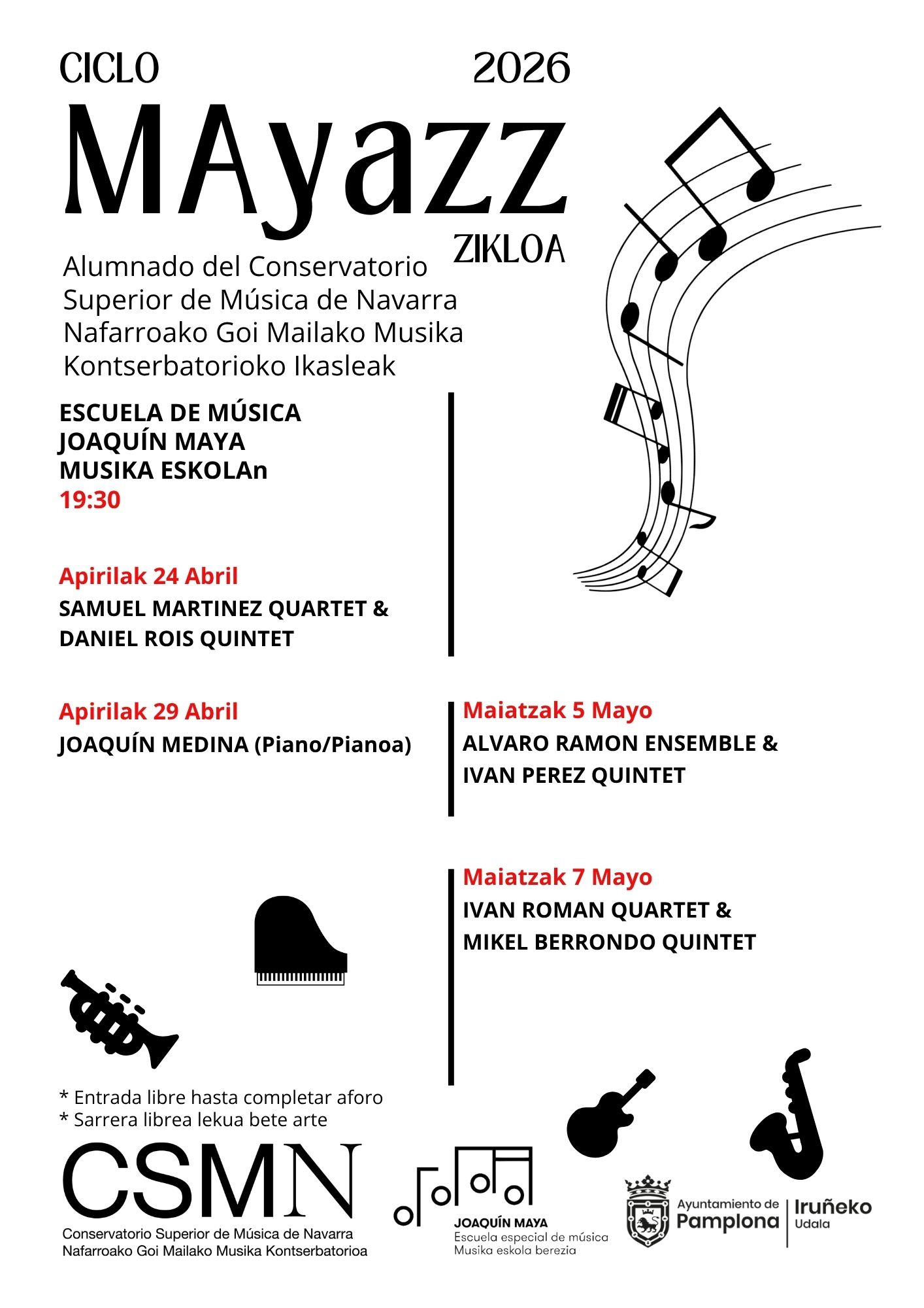 El ciclo “Mayazz” regresa en 2026 consolidando la colaboración entre el Conservatorio Superior de Música de Navarra y la Escuela Joaquín Maya