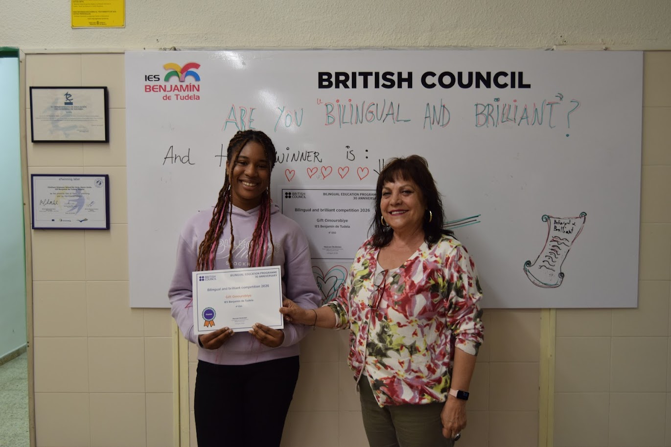 Una alumna del IES Benjamín de Tudela reconocida como finalista a nivel nacional en el concurso “Bilingual and Brilliant” organizado por el British Council
